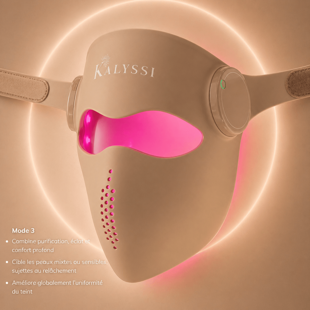 Démonstration du mode infrarouge proche 850nm du masque LED Skin Glow PRO Kalyss